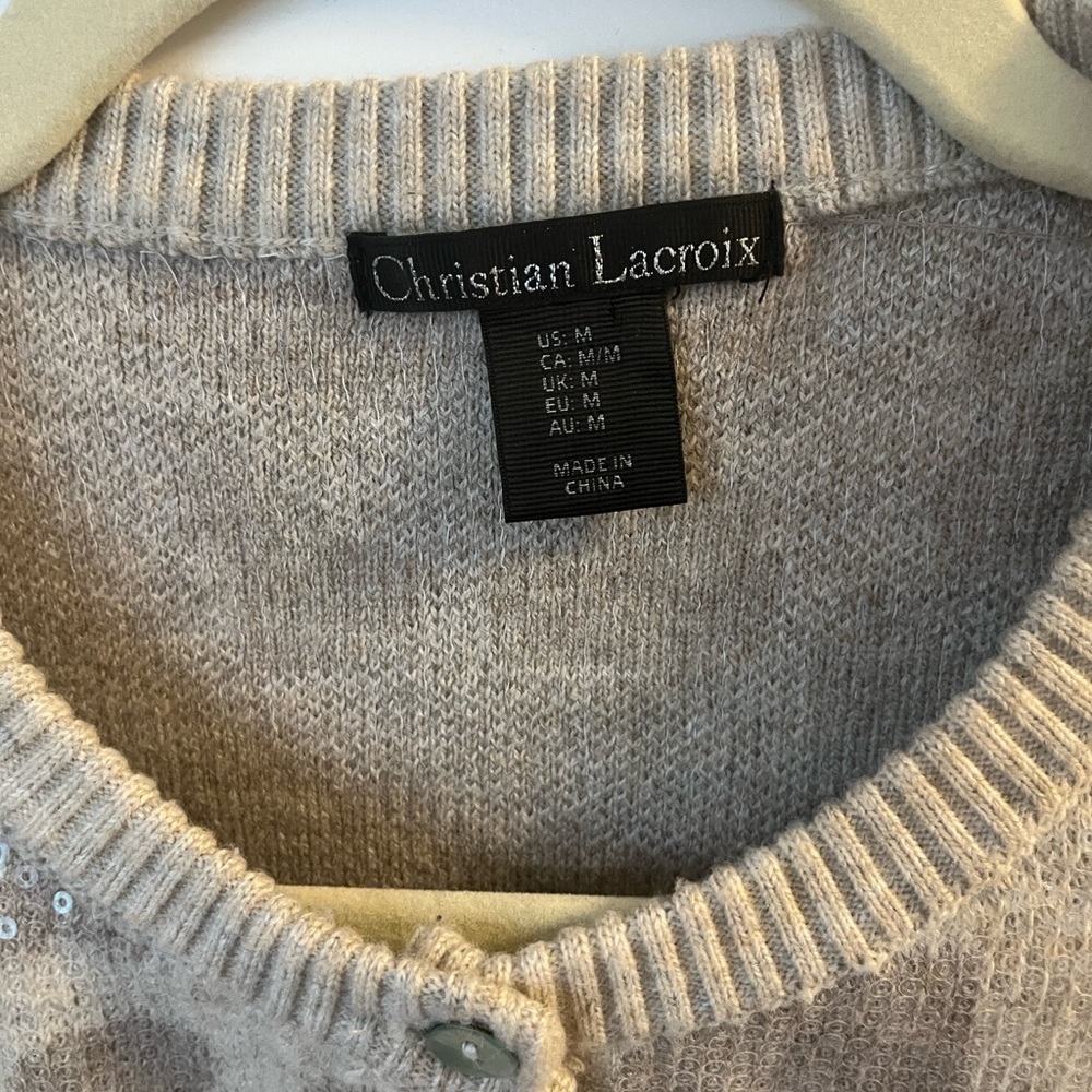 Christian Lacroix Beige Sequined Knit Cardigan - Picture 3 of 8